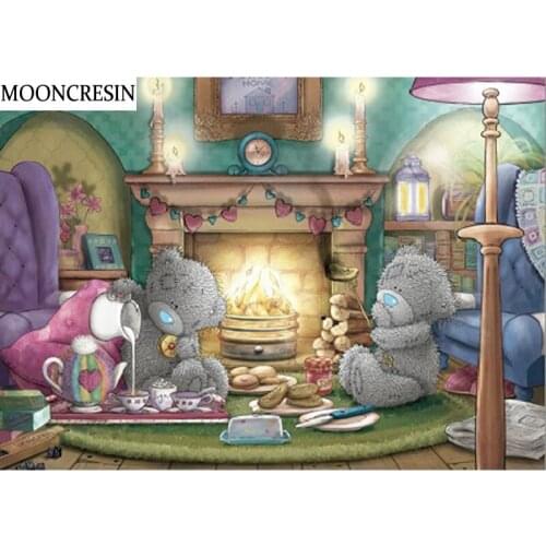 5D Diamond Painting Cross Stitch Cartoon Teddy Bear Diy Diamond Embroidery Lunch 3D Mosaic Picture Christmas New Year Arts Decor