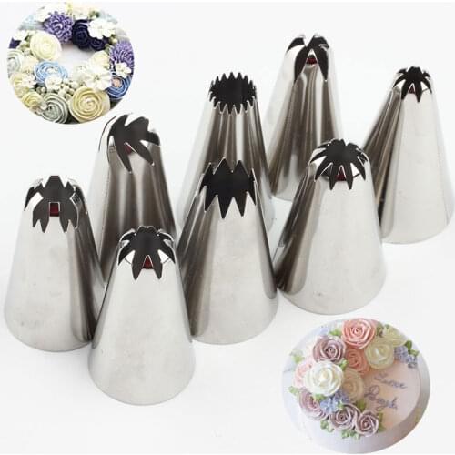 8Pcs/Set Big Size Rose Russian Pastry Icing Piping Nozzles Stainless Steel Pastry Tip Cake Dessert Decorator Accessories Kitchen