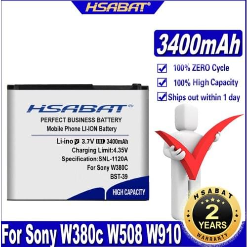 HSABAT BST-39 1200mAh Battery for Sony W380c W508 W910 R300 W20 W908 W910i T707 Batteries