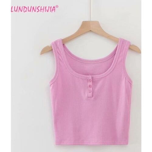 LUNDUNSHIJA Blusas 2019 Summer Sexy Slim Short Women Solid Tank Tops Camisole Ladies Fashion Rib Vests 5 Colors