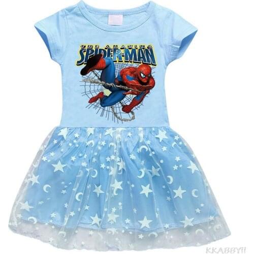 Disney SpiderMan Girls Princess Dress Kids Teen Cartoon Print Children Girls Tutu Dresses Summer Christmas
