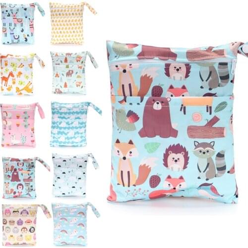 Dual pocket small wet bag waterproof PUL tote diaper bag 7.87"x9.84" multifunctional Waterproof reusable wet bag printed pocket