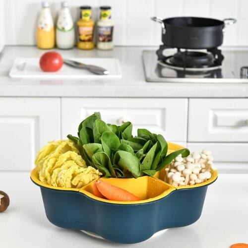 Double layer rotating hot pot drain basket kitchen home creative multi-functional dish fruit platter wash basket vegetable basin