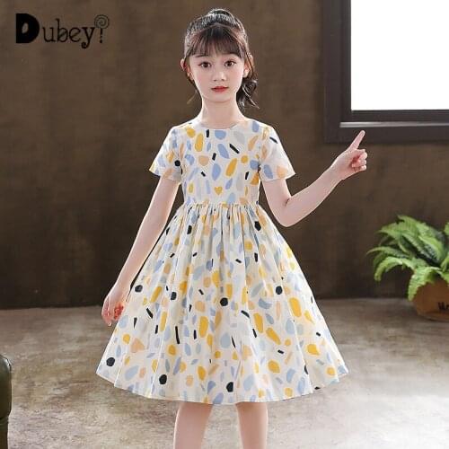 Teenage Girl Cotton Printed Casual Dress Girls Clothes Plus Size Summer Dress Kids Fashion Dress Fancy Baby Girl Dress