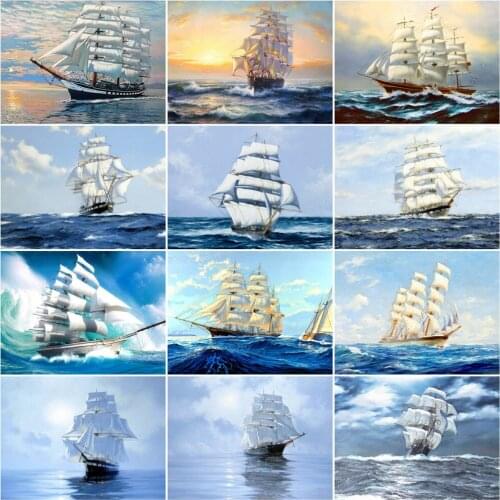 HUACAN Oil Painting By Number Ship Landacape Drawing On Canvas Coloring By Number Sea Kits Handpainted Unique Gifts