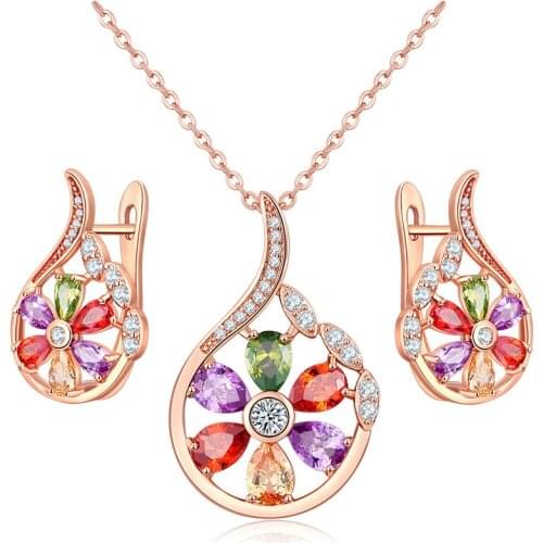 Popular 925 Silver Mosaic Crystal Water Drop Dangle Pendant Ring Suit Trendy Fashion Charm Jewelry Accessories Gifts for Women