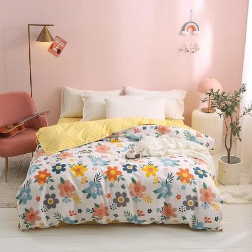 Pastoral Bedding set，210x210 Duvet Cover With Pillowcase,220x240 Quilt Covers , Flower Blanket Cover,Yellow plaid king Bed Set