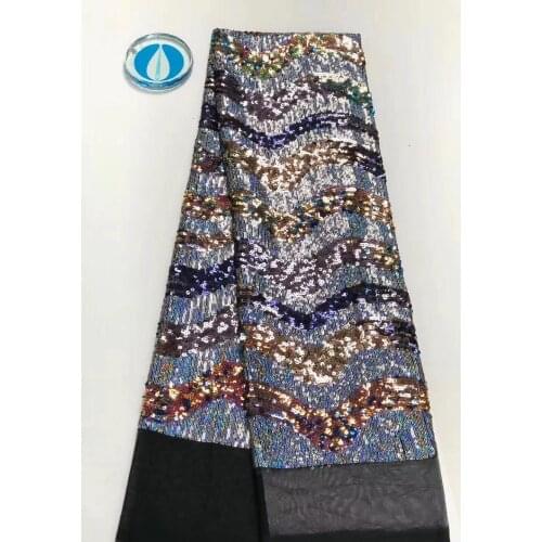 Sequins Lace Fabric 2021 Bule Sequins Nigerian Laces Fabric High Quality French Tulle Lace Fabric For Women Dress FJ3455