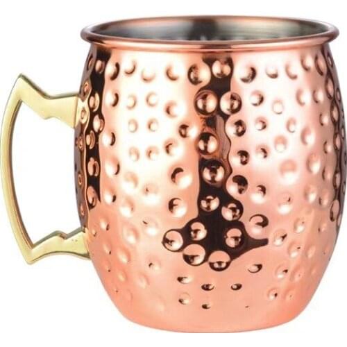 Moscow Mule Mugs Large Size 19 ounces Set of 4 Hammered Cups Stainless Steel Lining Pure Copper Plating Gold Brass Hand