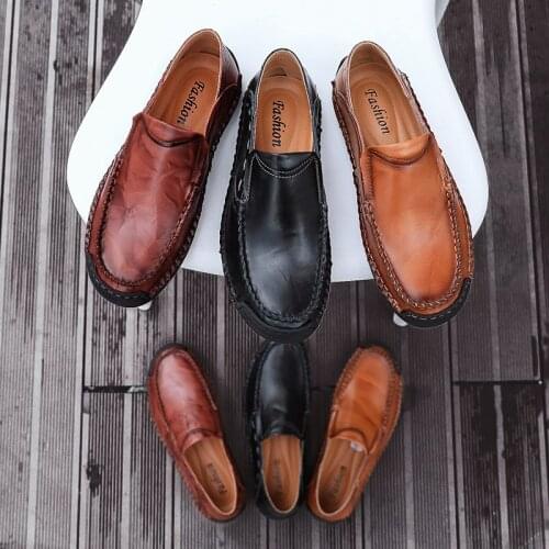 Men Loafers Real Leather Shoes Fashion Men Boat Shoes Brand Men Casual Leather Shoes Male Flat Shoes Big Size 38-48