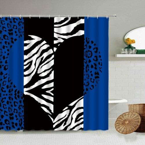 Love Leopard Zebra Pattern Black And White Blue Red Shower Curtain Creative Couple Bathroom Wall Decoration Waterproof Screen