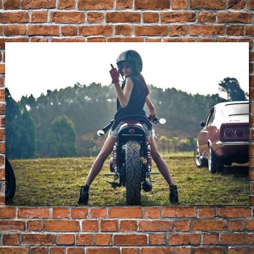 Motorcycle Motorbike Model Long legs Girl Helmet Wall Art Posters and Prints Canvas Painting For Room Decor