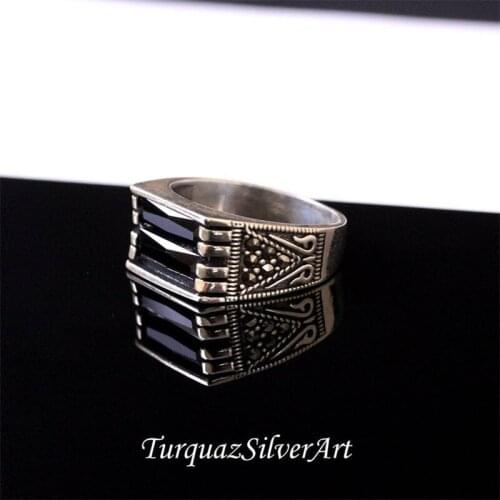 Handmade Mans Black Zircon Gemstone Ring, Mans 925 Silver Ring, Zircon Ring