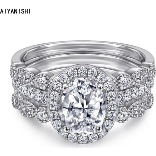 AIYANISHI 3ps Set Ring For Women Couple Sona Oval Ring Set Lovers Jewelry Bridal Wedding Engagement Romantic Ring Sets Bague