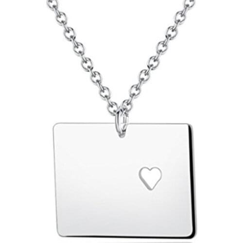 SUTEYI United States Map Pendant Necklace Colorado State Stainless Steel Pendant Chain Necklaces With A Heart