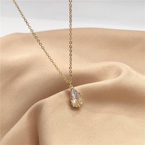 Shamir Romantic Crystal Droplets Clavicle Chain With Female Copper Inlay Zircon Contracted Temperament Necklace Craft Jewelry