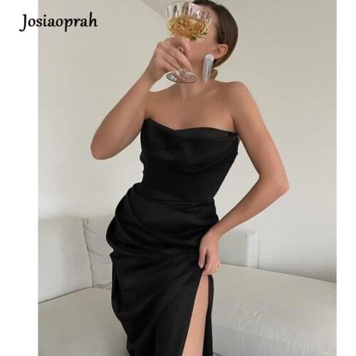 Josiaoprah Sexy Satin Maxi Dress Women Off Shoulder Sleeveless Backless Side Split Long Dress 2021 Spring Summer Lady Vestido