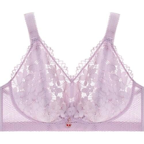 Sexy Lace Bralette Push Up Bra for Women Plus Size 34-52 CDEF Wireless Bra No sponge Ultra-Thin Breathable Lingerie Pink Gray