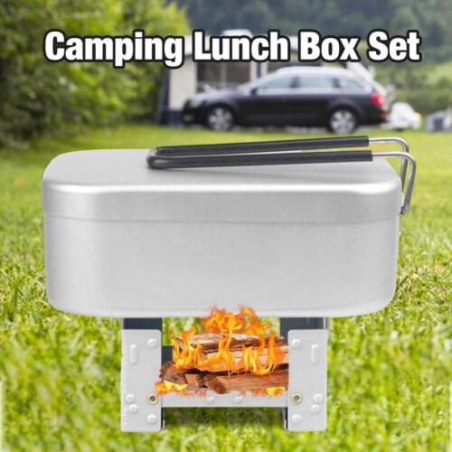5pcs Outdoor Lunch Box Stove Windshield Steam Rack Travel Camping Lunch Box Folding Aluminum Rice Camping Supplies