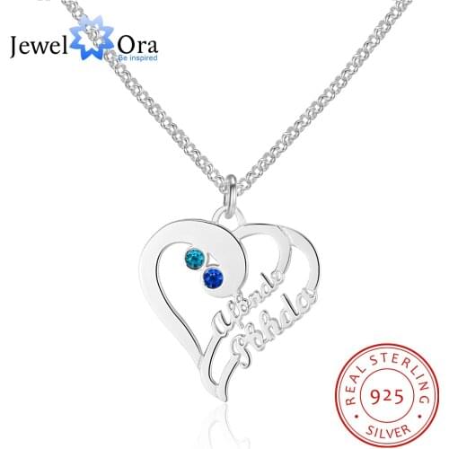 JewelOra Love Promise Christmas Gift DIY Name Necklace Personalized 925 Sterling Silver Heart Shape Name Necklace