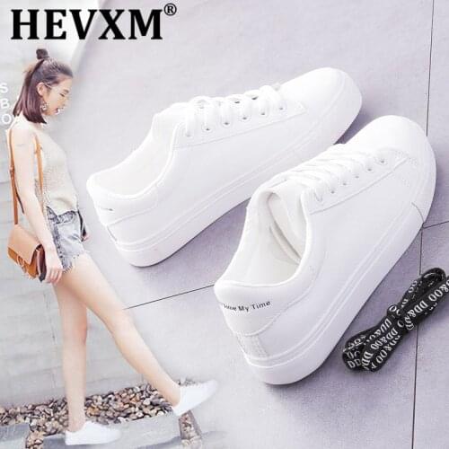 HOT Women Sneakers 2020 Fashion Breathble Vulcanized Shoes Women Pu leather Platform Shoes Women Lace up Casual Shoes White new