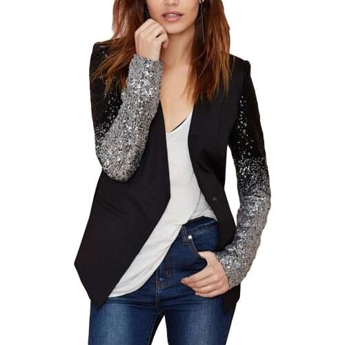 Cool Women Sequined Blazer Coat Jacket Single Buckle Long Sleeve Slim Fit Suit 2020