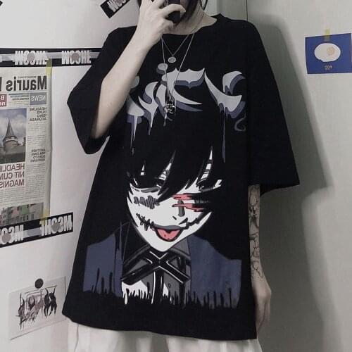 Summer Tide Harajuku Style Fun Cartoon Anime Print WomenS Top T-Shirt Korean Loose Casual All-Match Short-Sleeved T-Shirt Woman