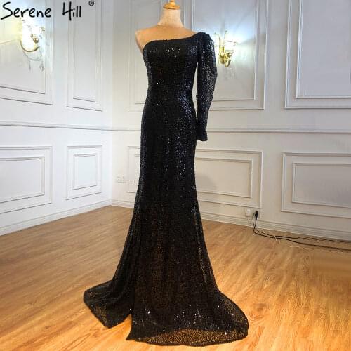 Black One Shoulder Evening Dresses Gowns Long 2021 Mermaid Split Elegant Sexy For Women Party BLA70897 Serene Hill