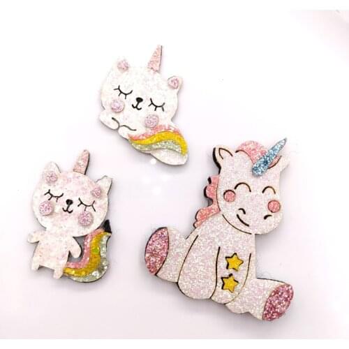 10pcs/lot Glitter christmas unicron and cat padded Appliques for DIY hair clip Accessories Craft Handmade Decoration