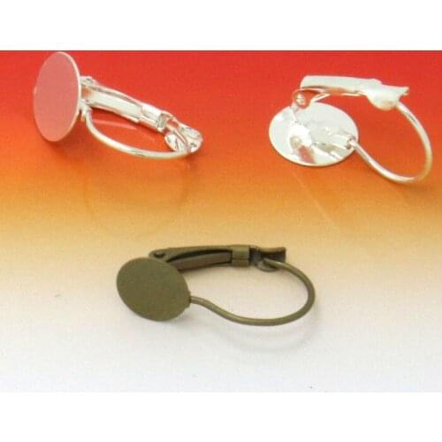 20pcs 10mm Cameo Glass Cabochon Antique Bronze/Silver French Lever Bezel Blank Earrings Backs Base For DIY Earrings