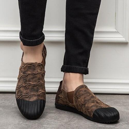 2021Fashion Men Breathable Comfy Genuine Leather Casual Casual Loafers Slip On Lightweight Comfortable Mens Moccasins Flat Shoes