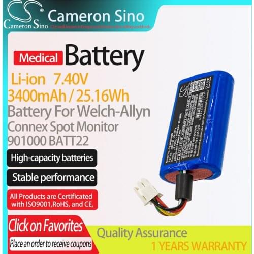 CameronSino Battery for Welch-Allyn Connex Spot Monitor fits 901000 BATT22 Medical Replacement battery 3400mAh/25.16Wh 7.40V