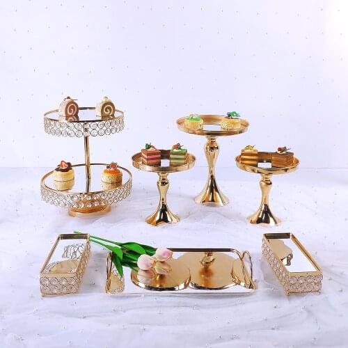 Crystal Metal Cake Stand Set Acrylic Mirror Cupcake Decorations Dessert Pedestal Wedding Party Display Tray
