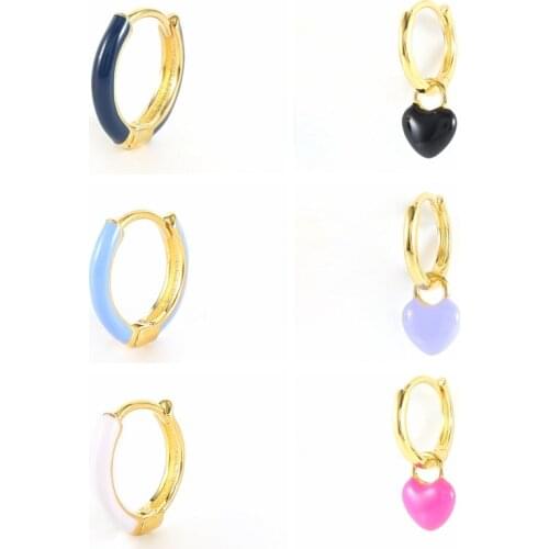 CANNER Hoop Earrings S925 Silver Dropping Oil Craft Circle Earrings for Women 2021 Minimalist Enamel Heart-shaped Huggie Bricons