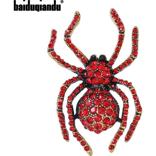Baiduqiandu Red Rhinestone Spider Brooches For Women Men Unisex Insect Animal Vintage Fashion Jewelry Exaggerated Brooch Pins
