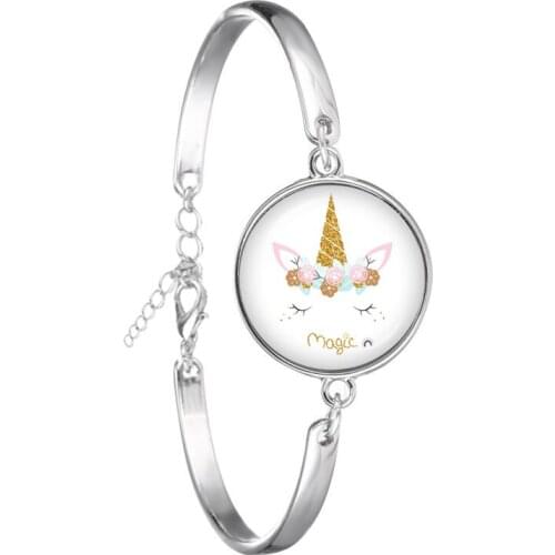 Unicorn Bracelets 18mm Glass Dome Cabochon Charms Trendy Bracelets Girls Women Boy Jewelry Kids Gift