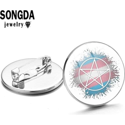 SONGDA Brooch Rainbow Bisexual Triple Goddess Symbol Pattern Brooch Cabochon Glass Metal Lapel Pins Clothes or Backpack Trinket