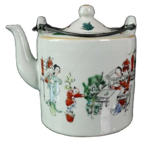 Chinese Old Porcelain Pastel Figure Figure Patterned Lifting Beam Pot Teapot