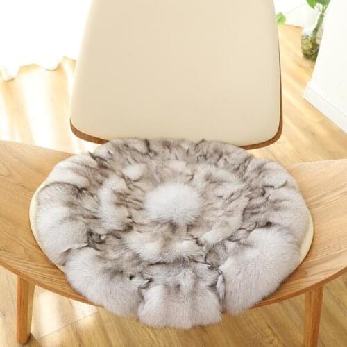 CX-D-35B Warm Winter Home Car Use Round Handmade Seat Cushions Real Fox Fur Cushion