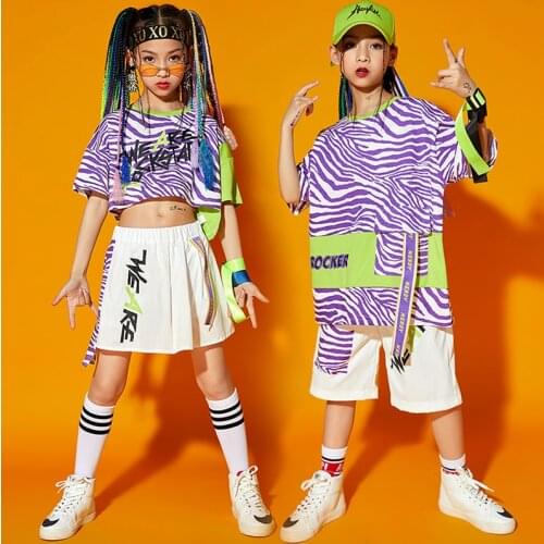 Kids Modern Dance Hip Hop Clothing Short Sleeve Striped Tops Girls Jazz Performance Costume Summer Fashion Street Wear BL6158