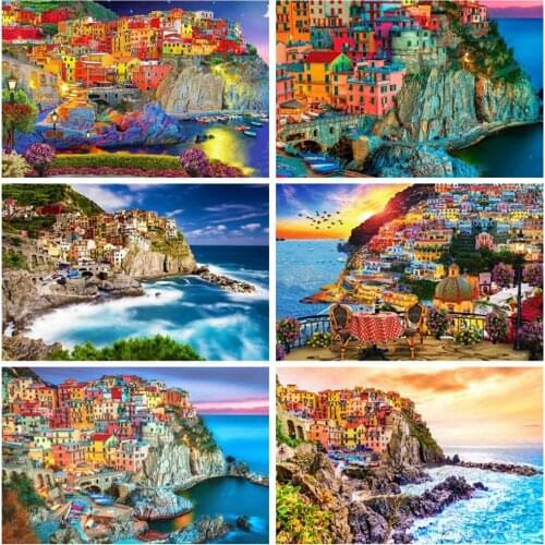 EverShine Diamond Painting City Cross Stitch Diamond Embroidery Full Square Drill Seaside Mosaic Kits Landscape Home Decor