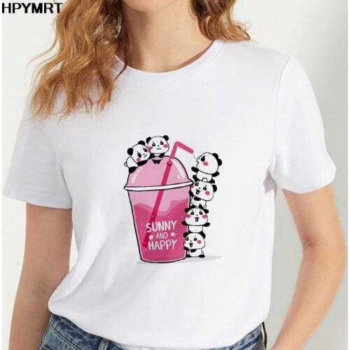 Womens T-shirt O-Neck Short Sleeve Cute panda Happy Summer Harajuku Graphic T shirt Girl Tops Casual Tshirt Female Streetwear
