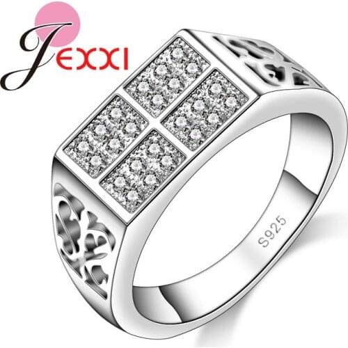 Geometric Cut Zircon Rhinestone Stamp Silver Rings Women Party Fashion Jewelry Wholesale Free Shipping