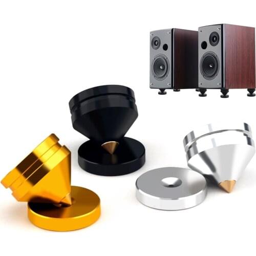 4Pcs Aluminum Alloy HiFi Audio Foot Pad Solid Core Metal Sharp Cone Pure Copper Shockproof Speaker Spike Feet