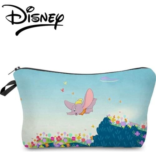 Disney Dumbo Printed Cosmetic Bag Women Mini Makeup Bag Blue Cartoon Elephant Cute Storage Bag Floral Child Pencil Case Portable
