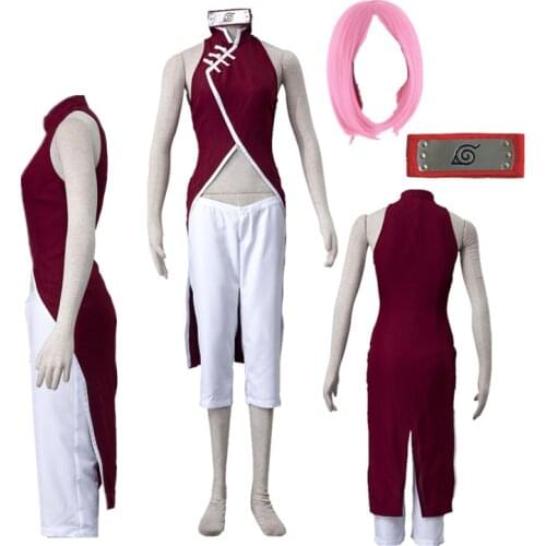 Anime cosplay the movie cosplay Uzumaki BORUTO Haruno Sakura Cosplay Costumes Halloween Pink cheongsam and wig