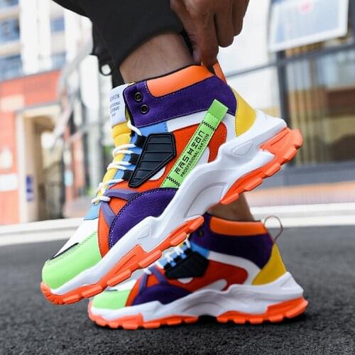 Spring Yellow Green Mens Casual Shoes Fashion Comfort Men Designer Sneakers Men High Top Chunky Men Sneakers Zapatillas Hombre