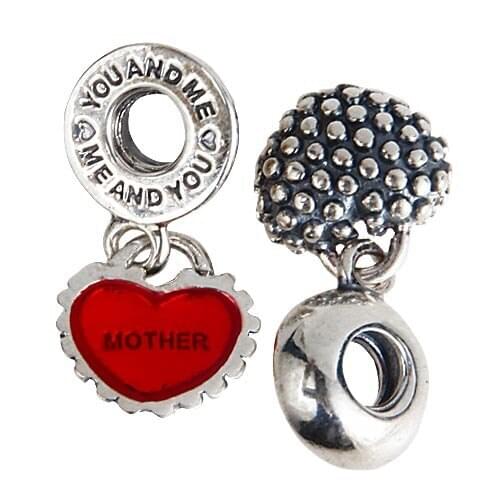 Mother And Daughter Heart Shape Authentic 925 Sterling Silver Dangle Charms Pendants Beads With Screwed Threaded Hole SDC921