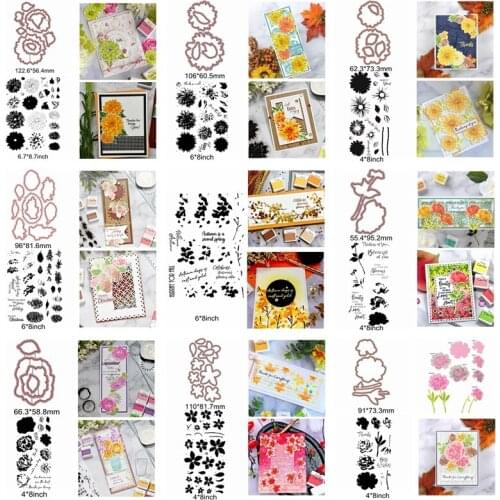 Letter Words Sentence Alphabet Metal Cutting Dies Match Clear Silicone Stamps Mix Flowers Leaves Branch Stencils Make Cards New
