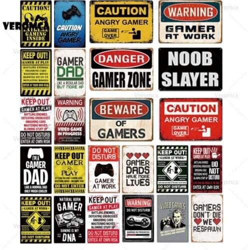 Danger Game Zone Metal Poster Tin Sign Vintage Wall Stickers Plates Plaque Metal Signs for Man Cave Gamer Room Home Decorative